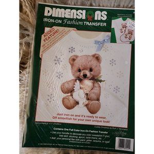 Dimensions “Cuddly Christmas” Bear Angel 80022 Iron-On Transfer Vtg 1992